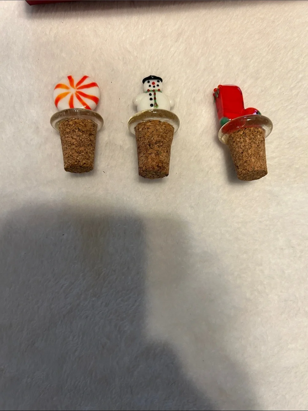 Boston Market Set of 6 Swizzle Stick stirs & 3 Corks Christmas Whimsical Glass